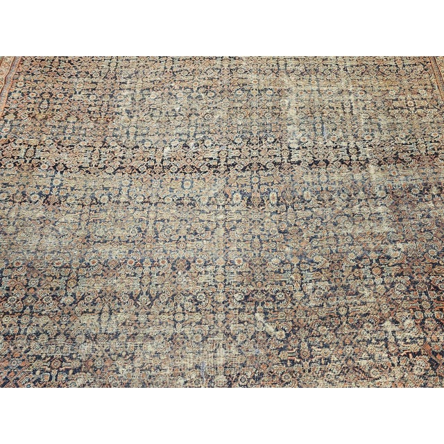 19th Century Oversized Persian Farahan, Hand-Knotted Wool, Allover Herati Geometric Pattern, Navy & Red, 14x18 For Sale - Image 12 of 18