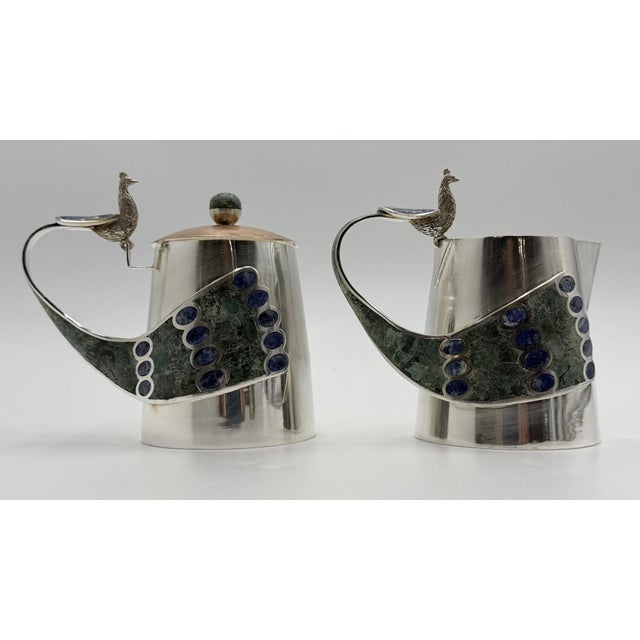 Exceptional Mexican Modernist creamer and covered sugar set by Wolmar Castillo, created in Mexico circa 1970s and...