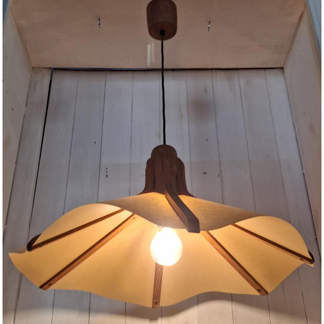 Wood Vintage Pendant Lamp in Teak, 1970s For Sale - Image 7 of 8