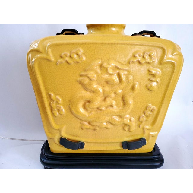 Lamp Vintage Chinese Imperial Yellow Crackled Porcelain & Shade For Sale - Image 15 of 17