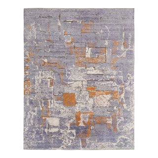 Hand-Knotted Abstract rug in Purple, White, Orange Pattern by Rug & Kilim - 12x15 For Sale