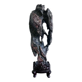 Large Chinese Scholar Rock Lingbi Stone on Display Stand For Sale