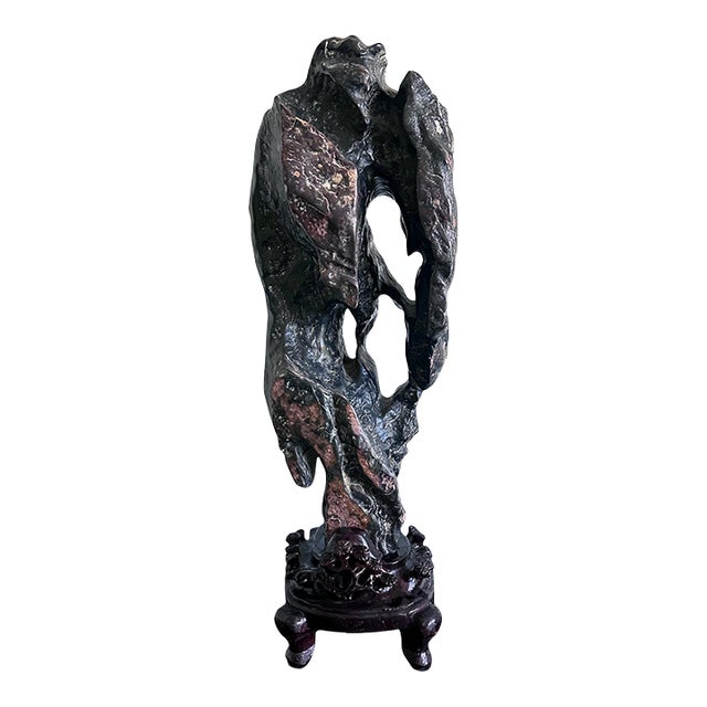 Large Chinese Scholar Rock Lingbi Stone on Display Stand For Sale