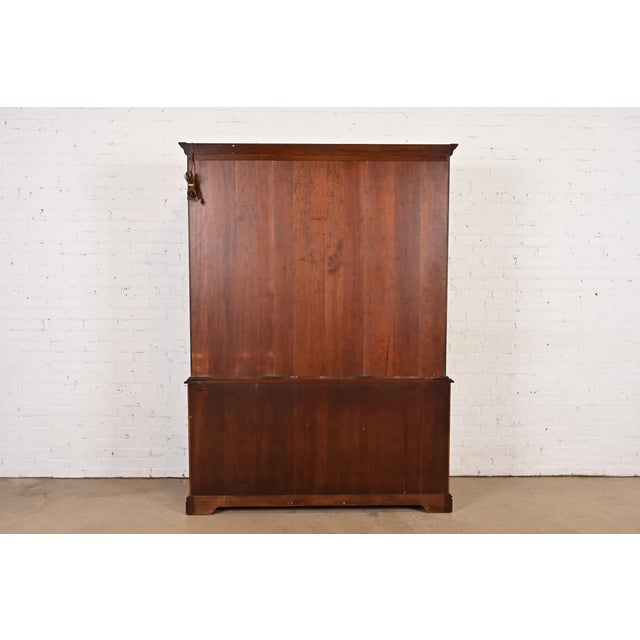 1980sKindel Furniture French Louis Philippe Lighted Breakfront Bookcase Cabinet For Sale - Image 10 of 11