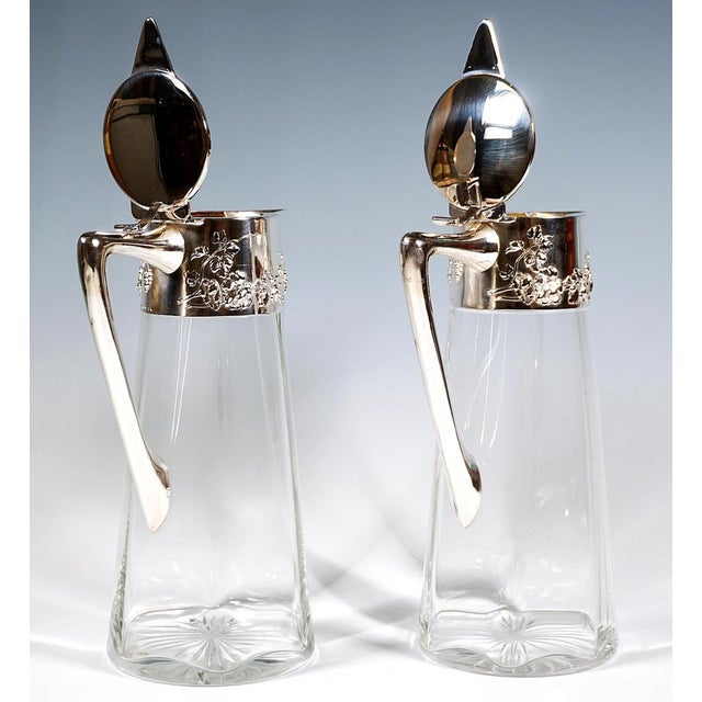 Art Nouveau Glass Decanters with Silver Mounts from Wilhelm Binder, Germany, 1890s, Set of 2 For Sale - Image 3 of 8