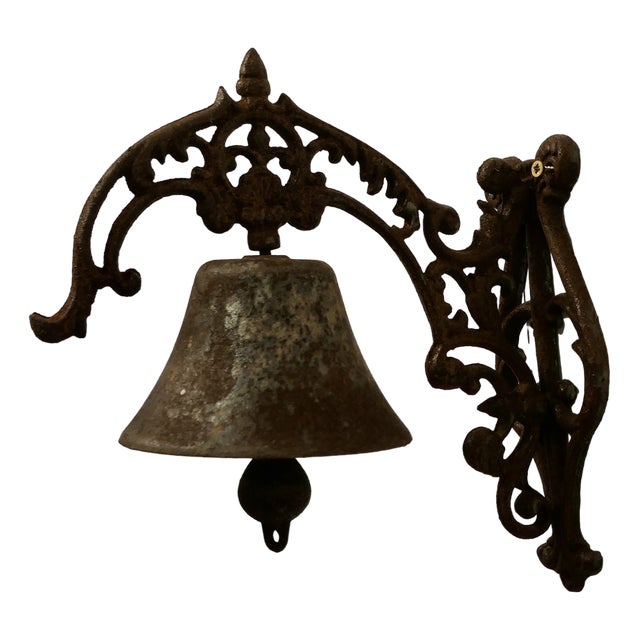 Cast Iron Out Door Bell on Bracket, 1920s For Sale