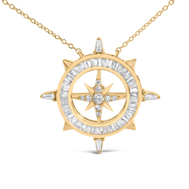 Contemporary 14K Yellow Gold Plated Sterling Silver 1.0 Cttw Diamond Compass Pendant Necklace For Sale - Image 3 of 4