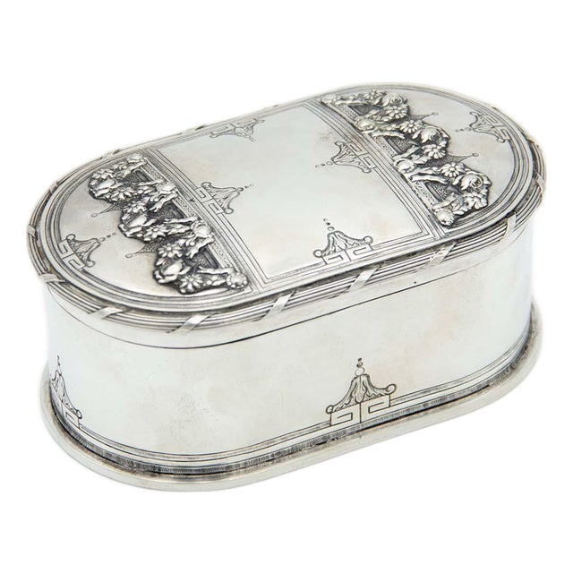 Elliptical Silver Soap Dish with Floral Reliefs For Sale