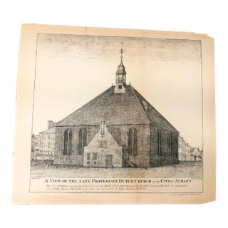 19th Century Lithograph Print of Protestant Dutch Church in Albany New York For Sale