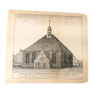 19th Century Lithograph Print of Protestant Dutch Church in Albany New York