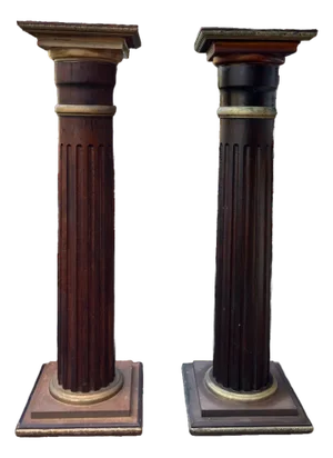Vintage Classical Revival Fluted Wooden Column Pedestals With Gold Gilding 42.5” X 12"