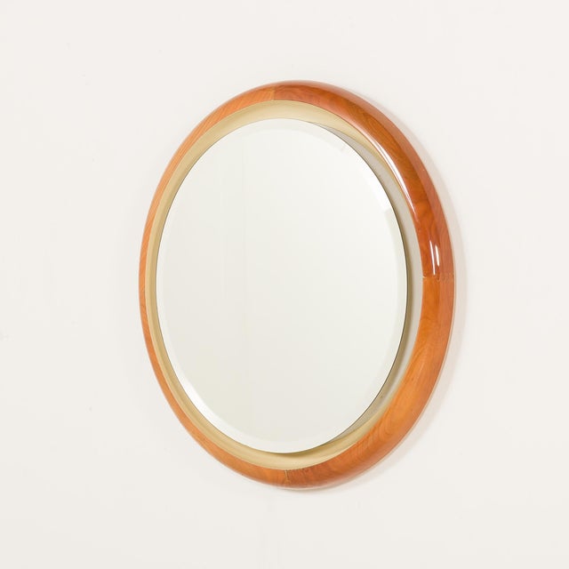 1970s Italian Backlit Mirror in Cherry Wood, 1970s For Sale - Image 5 of 11
