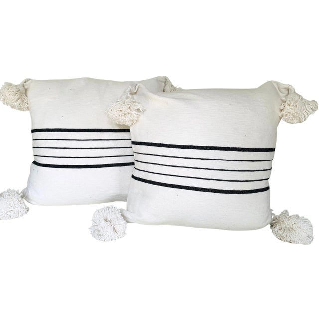 Moroccan Handloomed Pom-Pom Pillows, 19" x 19" - A Pair For Sale - Image 4 of 4