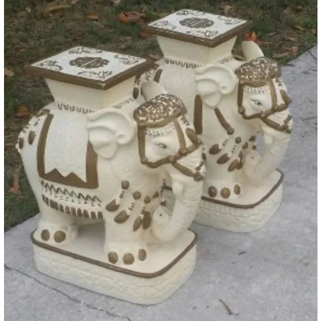 Hollywood Regency Gold & White Elephants Garden Stools - a Pair For Sale - Image 5 of 8