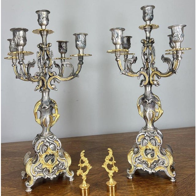 Lancini Imperial Ormolu Gilt Brass Mantle Clock with Candelabras, Set of 3 For Sale - Image 4 of 18