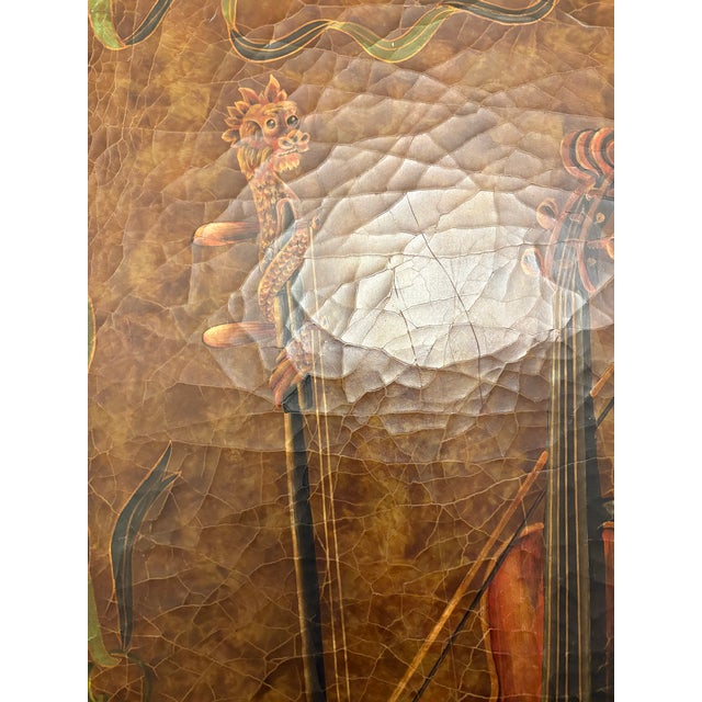 Late 20th Century Themed Crackle Painted Arched Wood Wall Panel - Violin and Huqin For Sale - Image 4 of 10