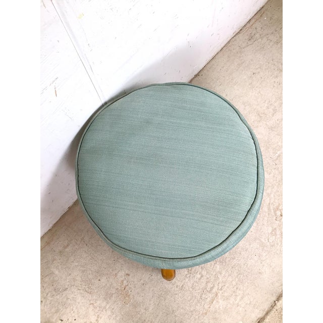 Vintage Rattan Ottoman Footstool in Seafoam Green Upholstery For Sale - Image 4 of 10