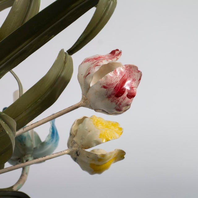 Painted tole floral motif chandelier For Sale - Image 10 of 11