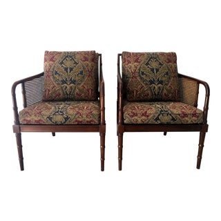 1980s Cane and Mahogany Occasional Chairs by Hickory Chair - a Pair For Sale