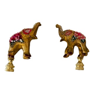 1960s Bejeweled Elephant Figurines LSMP Finials - a Pair For Sale