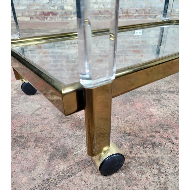 Vintage Mid Century Brass & Lucite Bar Cart For Sale - Image 4 of 12