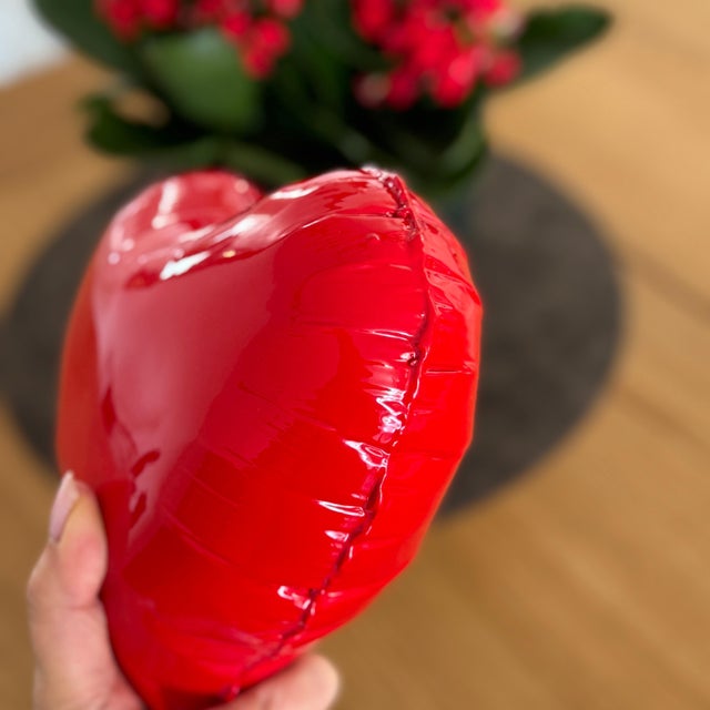 2020s Red Glossy Ceramic Heart Balloon Sculpture For Sale - Image 5 of 11