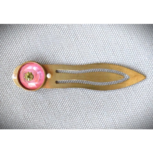 1980s Vintage Art Deco Bookmark, Large Pink Crystal Stone, Four Seed Pearls For Sale - Image 5 of 7
