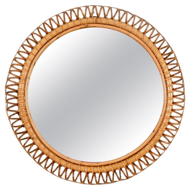 Vintage Round Spring Mirror in Bamboo with Rattan and Wicker by Franco Albini, Italy, 1960s For Sale - Image 13 of 13