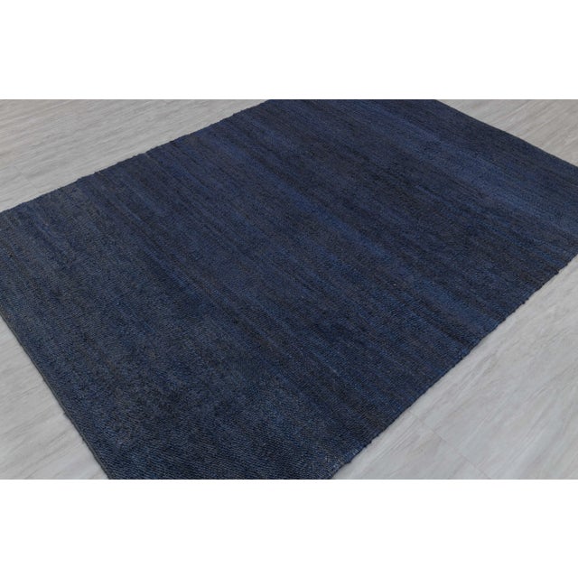 Navy Solid Handwoven Premium Natural Jute Yarn Flatweave Rug 12x15 Ft. For Sale - Image 6 of 12