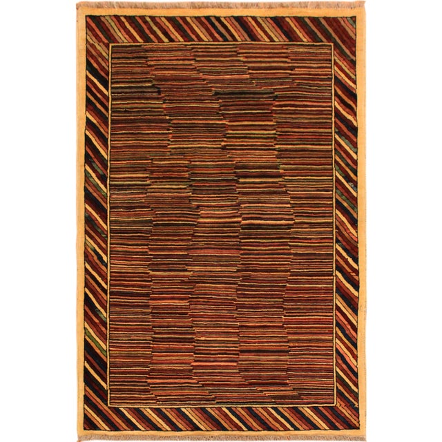 Tan 1980s Shabby Chic Gabbeh Blue/Red Hand-Knotted Wool Rug -3'3 X 4'9 For Sale - Image 8 of 8