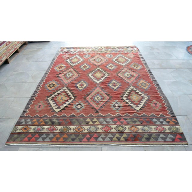 Native American Handmade Turkish Kilim Rug Barak Design Area Rug - 6'1" X 9'1" For Sale - Image 3 of 12