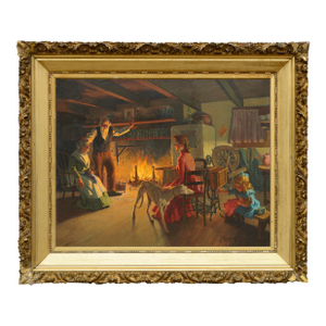 Charles Everett Johnson "The Family Hearth Interior Scene Warm and Cozy Feeling" Realist Oil on Canvas1902