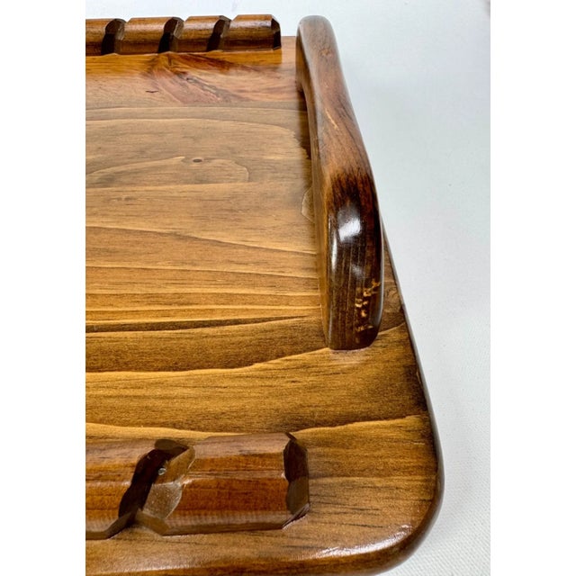 Brown Vintage Handcrafted Wood Bar Tray With Pyrography Sailing Ship For Sale - Image 8 of 8