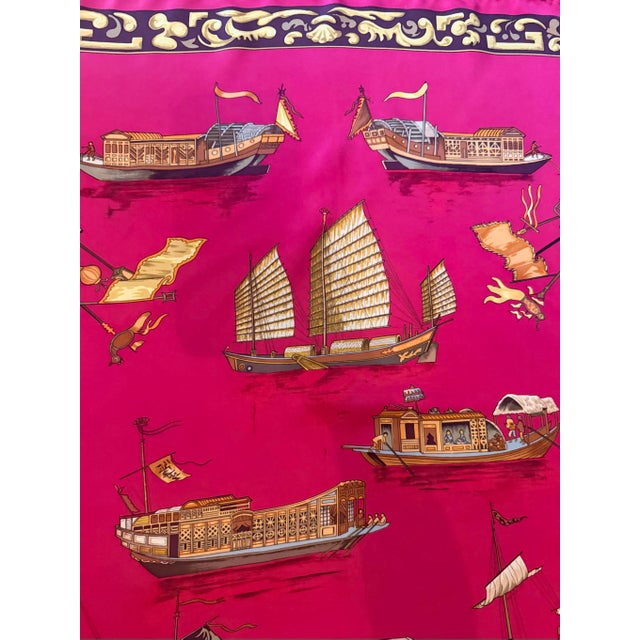 Textile Hermès Jonques Et Sampans Silk Scarf 1999 From Françoise De La Perriere For Sale - Image 7 of 12