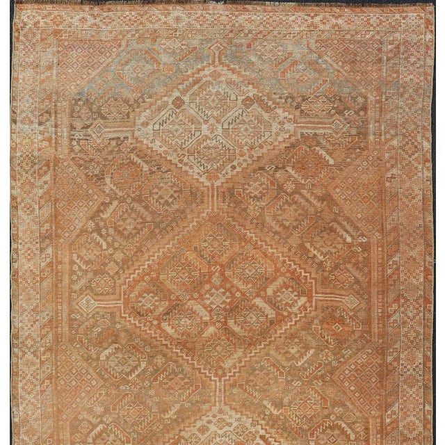 Antique Distressed Persian Shiraz Rug in Shades of Soft Orange, Lt. Brown, Gray 5'6 X 8'6 For Sale - Image 9 of 13