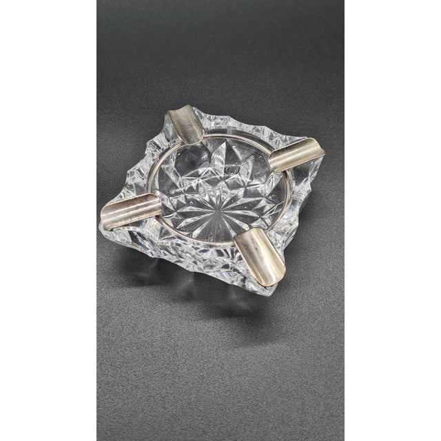 Metal Vintage Crystal Ashtray with Metal Rim, 1960s For Sale - Image 7 of 9