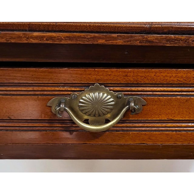 19th C English Victorian Carved & Gilt Tooled Leather Top Library Table Desk For Sale - Image 14 of 17