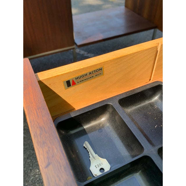 Wood 1950s Hugh Acton Walnut + Aluminum 3 Piece Executive Desk For Sale - Image 7 of 12