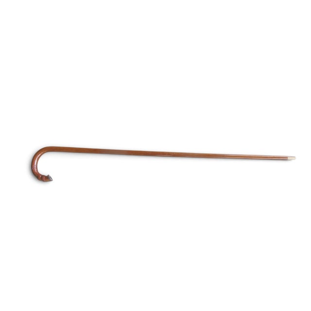 Stylized Deer Hoof Carved Wood Crook Handle Walking Stick Cane For Sale - Image 9 of 9