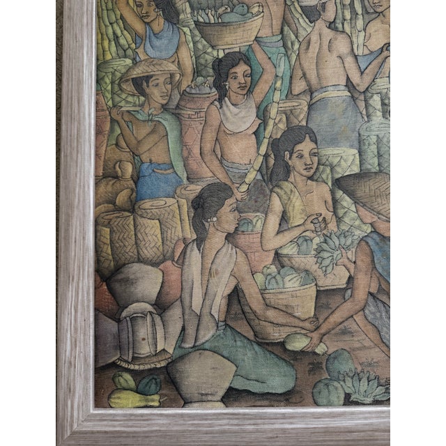 Textile Vintage Traditional Indonesian Balinese Village Nude Ladies on Cloth, Framed Signed Sudha For Sale - Image 7 of 12