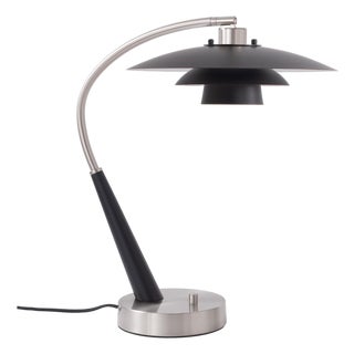 Rancho Mirage Boomerang Table Lamp - Modern Black Oak/Satin Nickel, Fleur Matte Black/Silver Shade For Sale