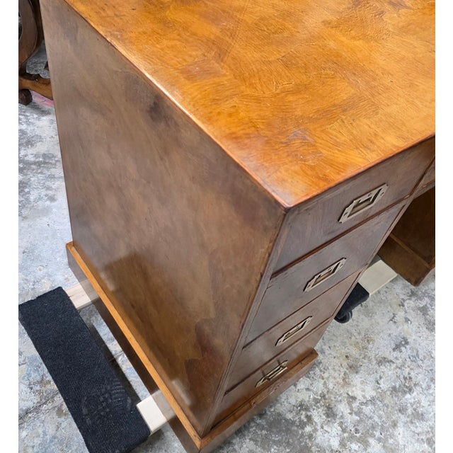 Vintage Burlwood Campaign Kneehole Desk For Sale - Image 10 of 11
