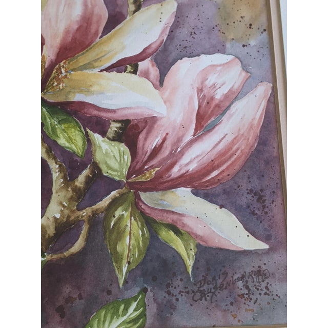 Paint Vintage Original Budding Pink Lily Flower Still Life Watercolor Painting For Sale - Image 7 of 8