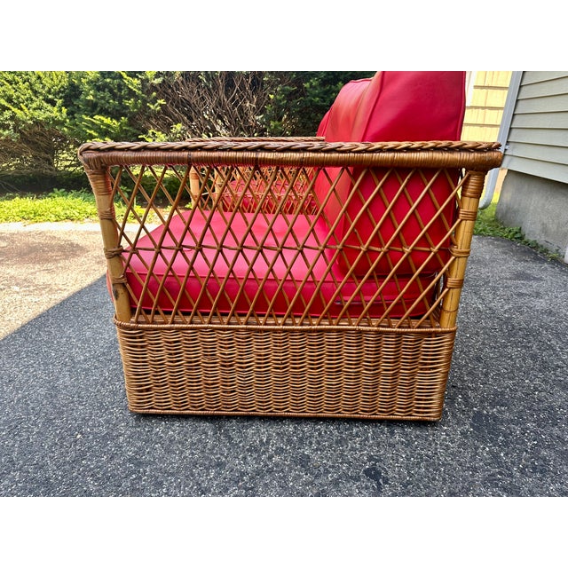 Davis Allen Pair of Vintage Rattan & Cane Cube Chairs With Matching Side Table For Sale - Image 4 of 18