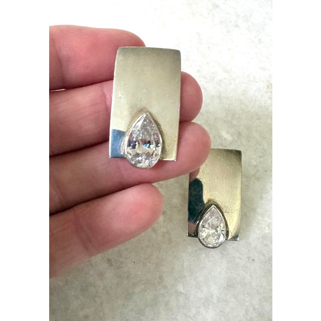 1980s Vintage Sterling Silver and Crystal Post Back Earrings For Sale - Image 5 of 5