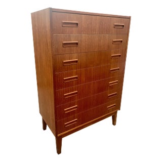 1970s Modern Danish Teak Highboy Chest of Drawers Dresser 7 Drawers For Sale