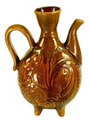 Mid-Century Water Jug Red Ware Earthenware Majolica Rooster Studio Pottery Ewer