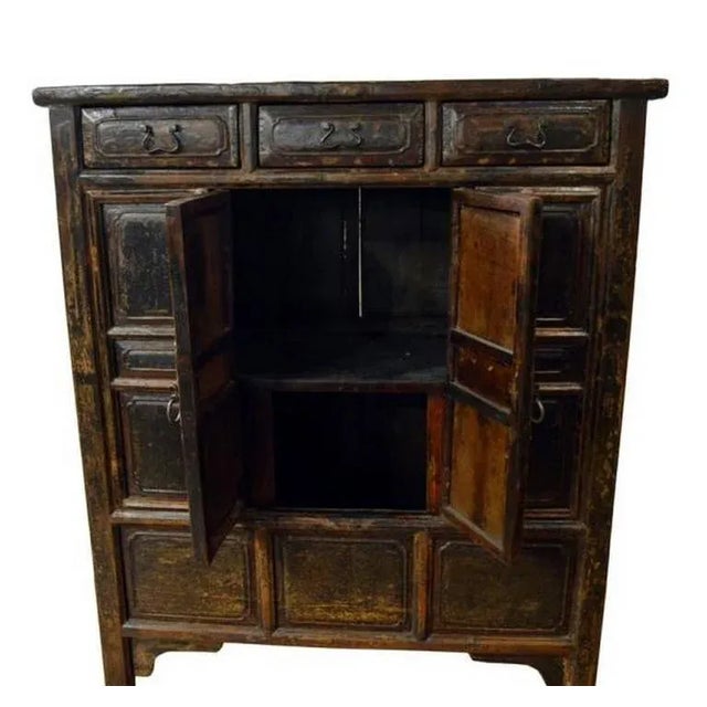 Chinese Antique Brown Lacquered Chinese Cabinet With Doors and Drawers From the 1800s For Sale - Image 3 of 7
