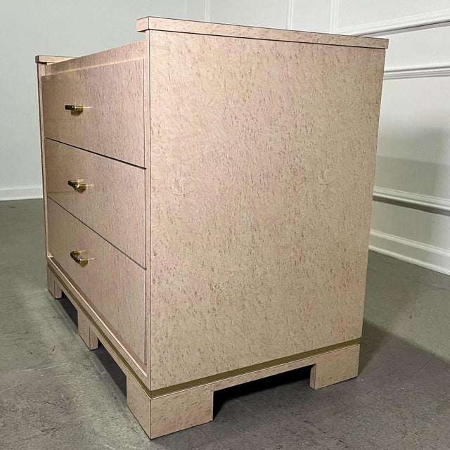 1980's Karl Springer Style Faux Burl and Brass 3 Drawer Chest For Sale In Tampa - Image 6 of 10