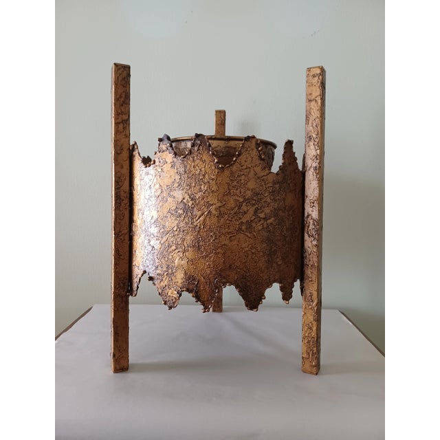 Vintage Brutalist Textured Metal Planter / Plant Stand For Sale - Image 11 of 13